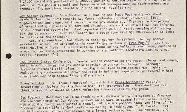 Gay Center Staff Meeting Minutes 1978-1979 (Box 5, 7)